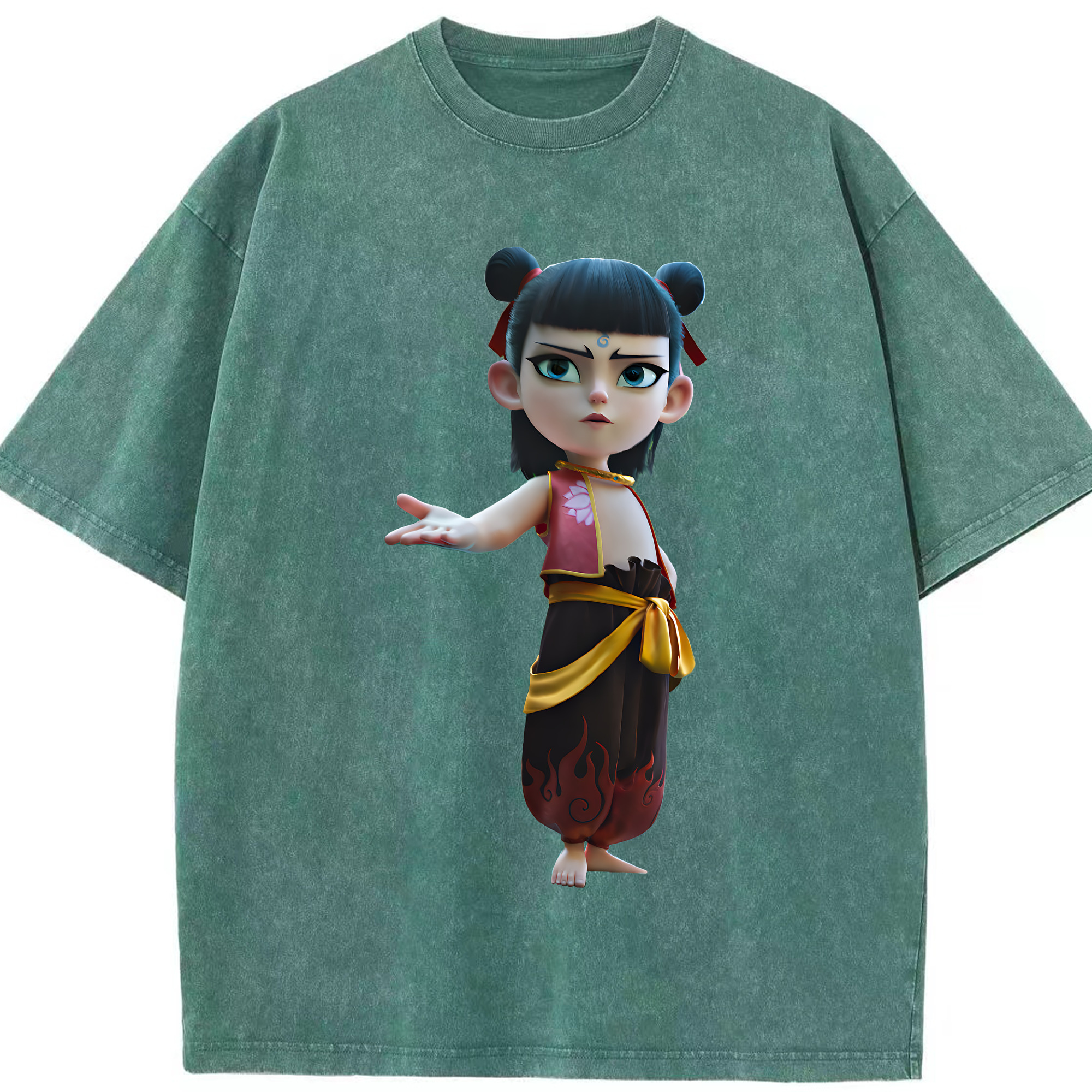 （画像用） Ne Zha 2 ナタ 魔童の大暴れ 綿100% ヴィンテージ風 半袖Tシャツ（フロントプリント）